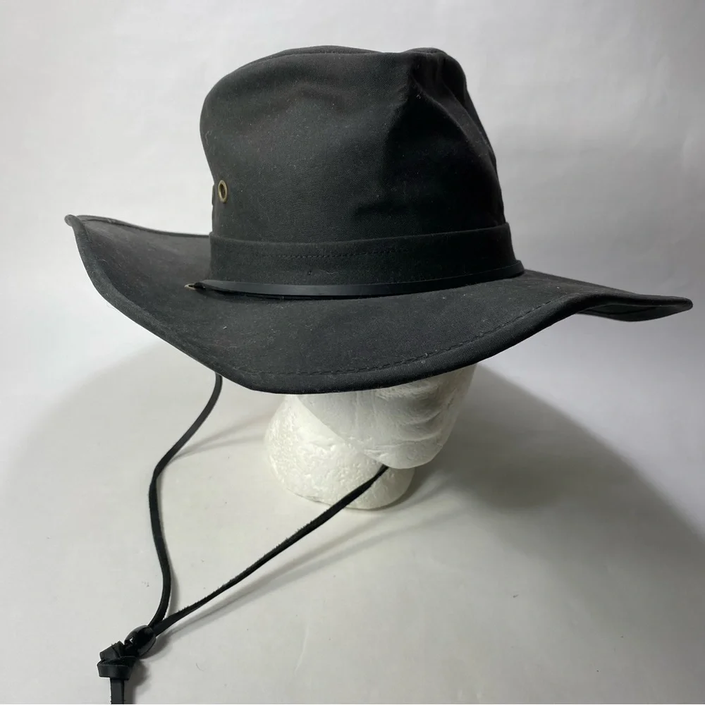 Oilskin Water Repellent Outback Style Brimmed Hat Chin Strap NWT S